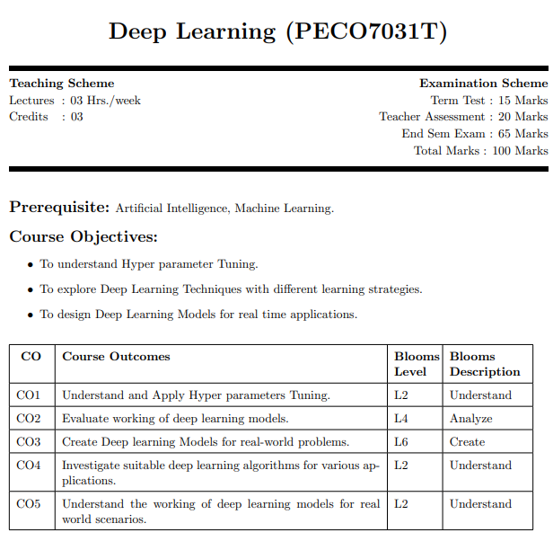 Deep Learning Syllabus